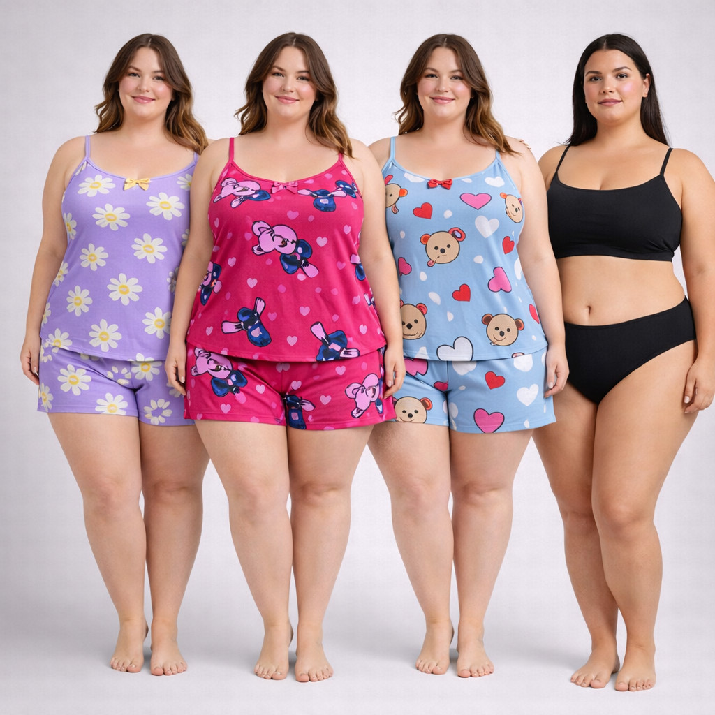 Kit 3 Baby Dolls + 3 Calcinhas Plus Size Cotton  Estampada – Tamanhos G1 G2 G3 em Oferta na Shopee