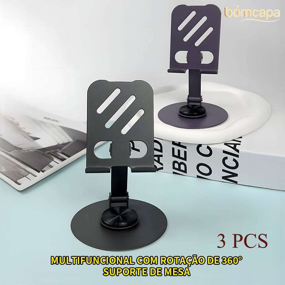 KIT3 Rotatória Ajustável 360º Para Smartphones e celular Suporte Aluminio De Mesa Base  Forte ZJ002
