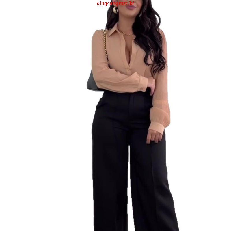 KIT 3 Calças Pantalona Alfaiataria Premium moda Cintura Alta Com Bolso Com Cinto PROMOÇÃO