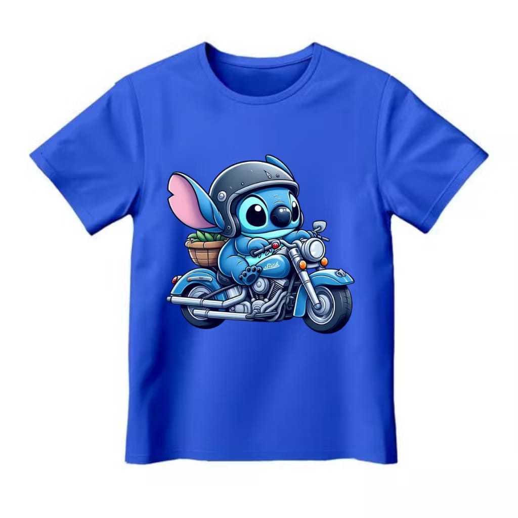 Camiseta Infantil Juvenil Menino Lilo Stitch 100% Algodão 2 ao 16 Unissex Camisa  Stitch Moto