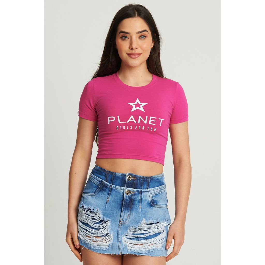Cropped Feminino Logo Star Planet Girls Rosa em Oferta na Shopee