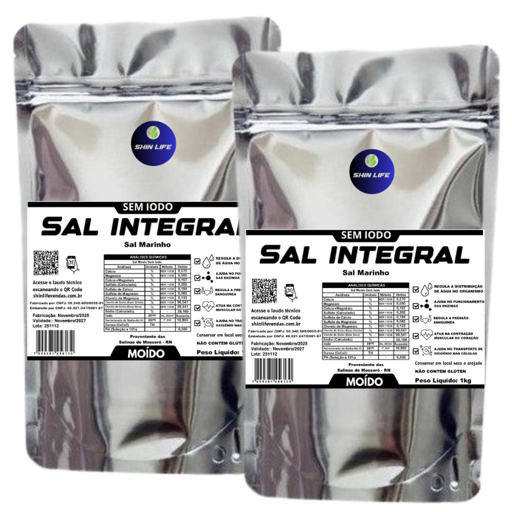 Sal Marinho  Integral Zero Iodo 2 kg Salinas Mossoró Moído NL