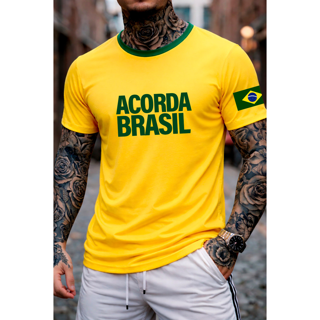 Camiseta Masculina Acorda Brasil Dri Fit Premium Bandeira Unissex em Oferta na Shopee