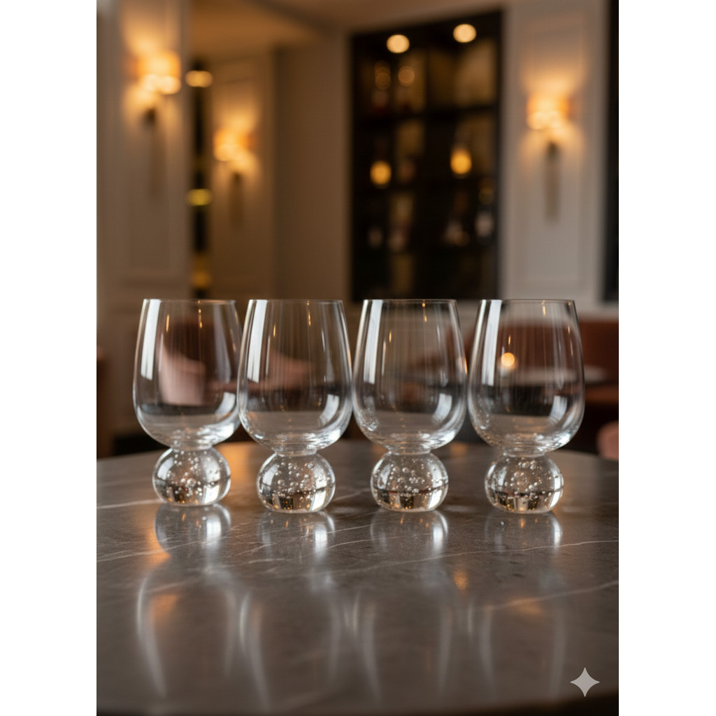 Kit com 4 Taças de Vidro Transparente com Base Bolhas 540ml