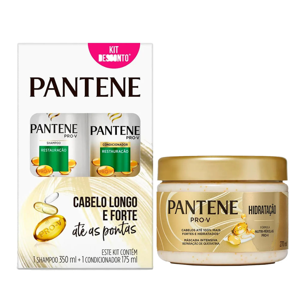 Kit Pantene Restauração Shampoo 350ml + Condicionador 175ml + Máscara Capilar Hidratação 270ml em Oferta na Shopee