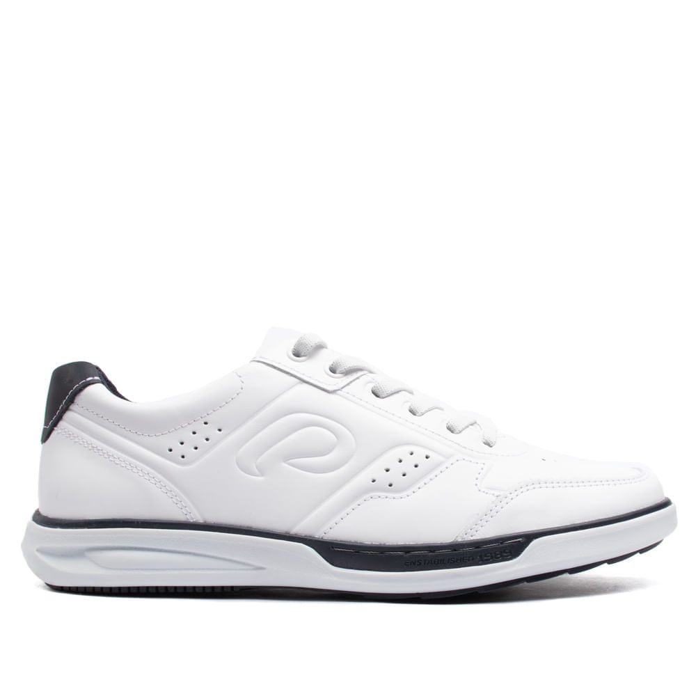Sapatênis Masculino Pegada Rye em Couro com Texturas Branco/marinho