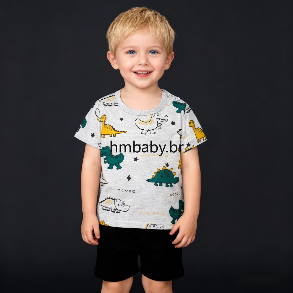 Crianças Meninos Algodão Manga Curta Roupas Respirável Camiseta Verão Urso Dos Desenhos Animados Com Estrela Topos