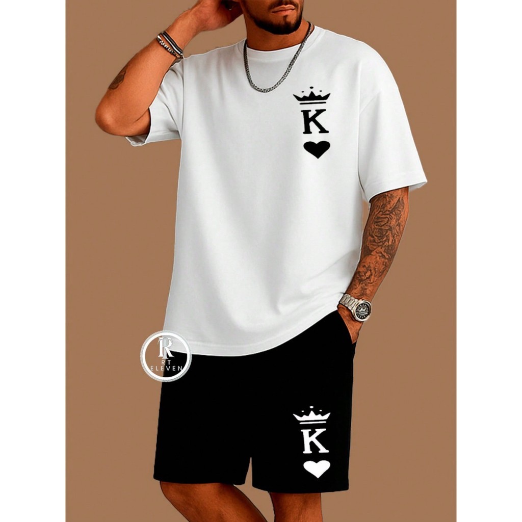 Conjunto Masculino K King  Camiseta Masculina + Bermuda Moletom Estampada Kit Camiseta + Short Moletom