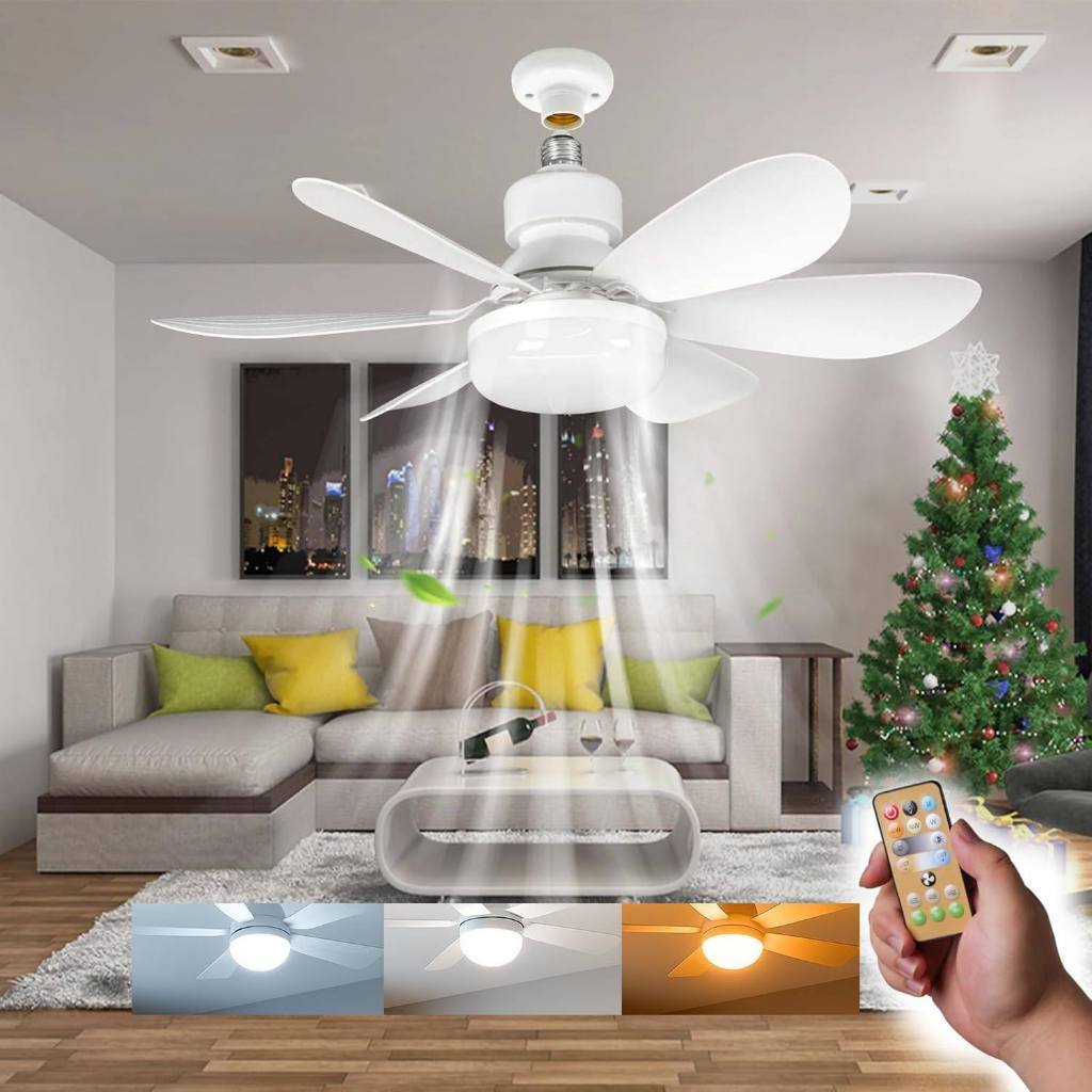 Lâmpada Ventilador 6 Pás 60w/80w De Teto,110V/220V Bivolt, E27 Com Controle Luz Ajustável Forte DMS em Oferta na Shopee