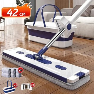 KIT 9 Esfregão Lazy Mop Mop Mãos Livres Mop Kit De Limpeza Seco/Molhado (Com Balde Raspador) em Oferta na Shopee