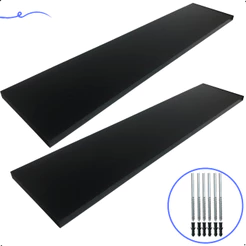 Kit 2 Prateleira Preta 70X15 + Suporte Flutuante Mdf Organizadora Decoração Cozinha Banheiro Sala