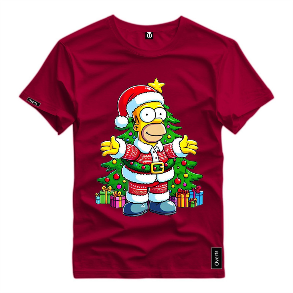 Camiseta Camisa Unissex Estampa Homer Simpson Gorro Natal Personagem Desenho Animado Camisa Algodão