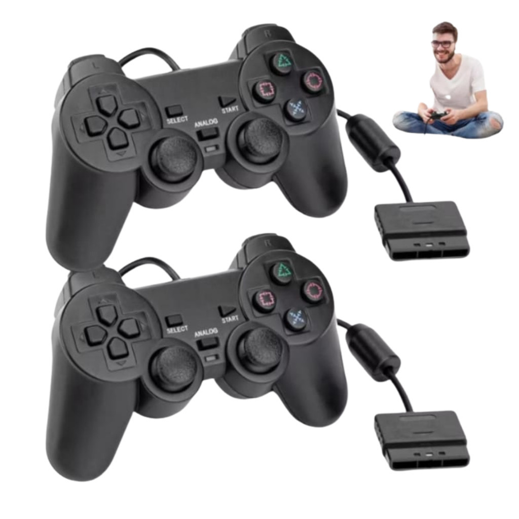 Kit 2 Controles Ps2 Joystick Com Fio Ergonômico Plug And Play SJ803