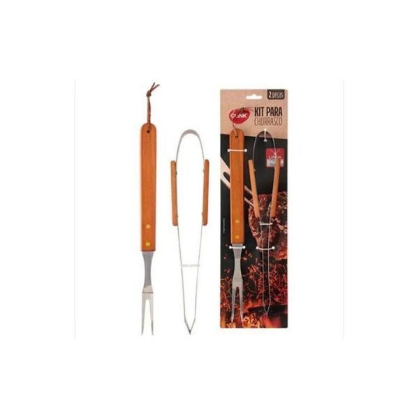 Kit Churrasco 2 Peças Clink | Pegador e Garfo Inox com Cabo de Madeira | Resistente e Sofisticado