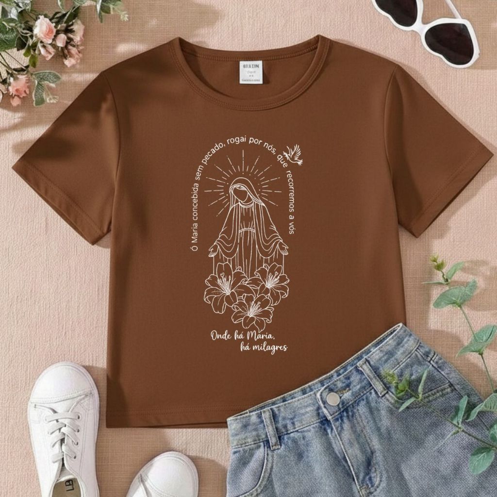 Tshirt Infantil Feminina Religiosa Onde há Maria a Milagres em Oferta na Shopee