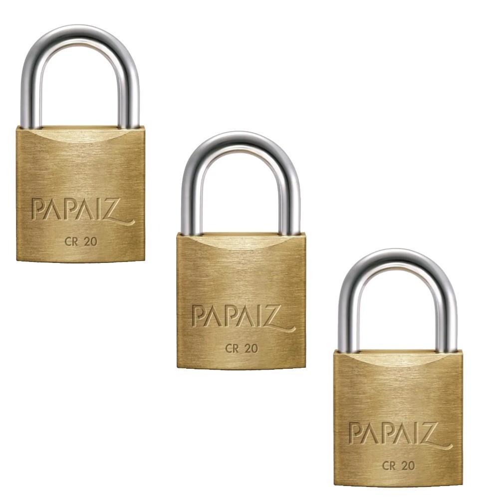 Kit 3 cadeados em latão de 20 mm - CR20 Papaiz