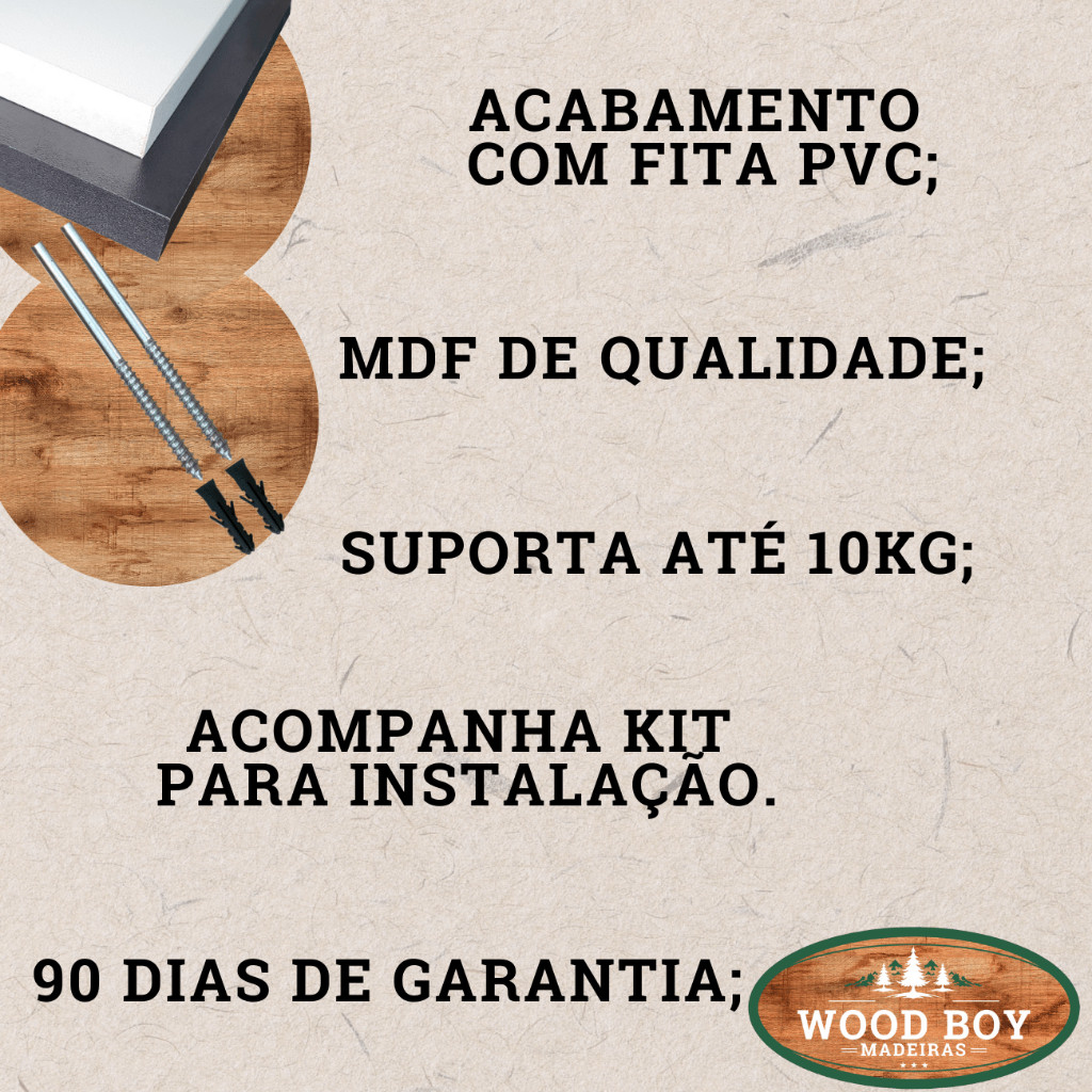 Detalhes do Kit 2 Prateleira Branca 100X15 + Suporte Flutuante Mdf  Organizadora Decoração Cozinha Banheiro Sala