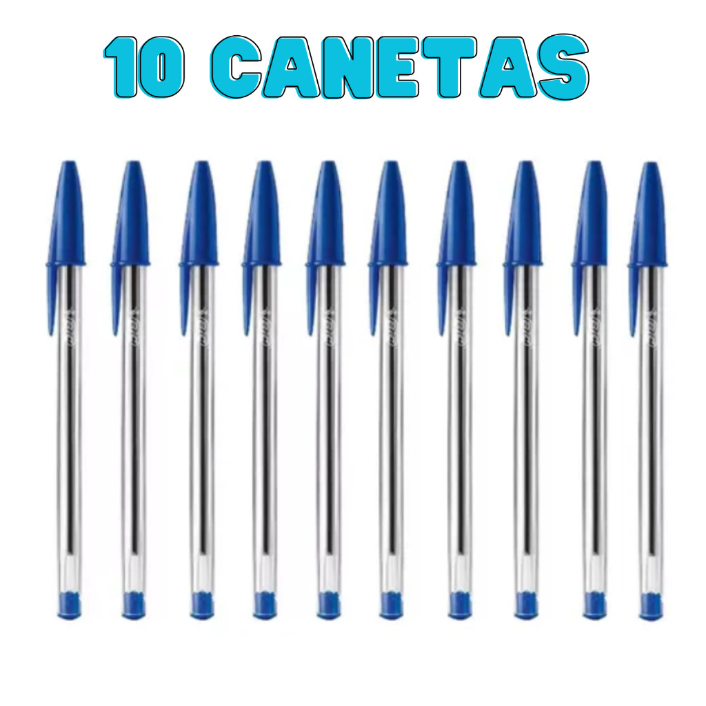 Caneta Bic Cristal Kit Com 10 Canetas Bic Azul Cristal Esferográfica 1.0 Média