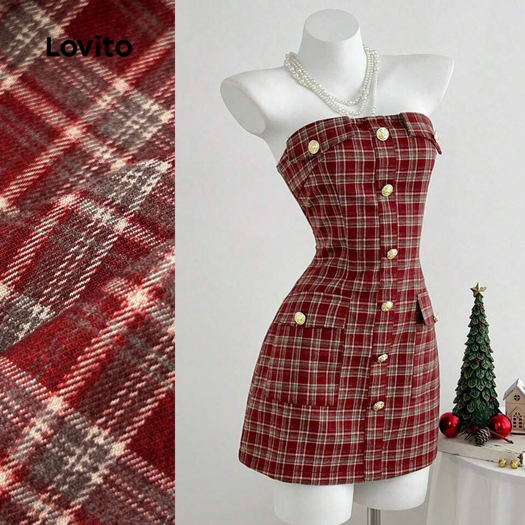 Lovito Vestido Elegante com Botão Primavera/verão para Mulheres LK2ED634 em Oferta na Shopee