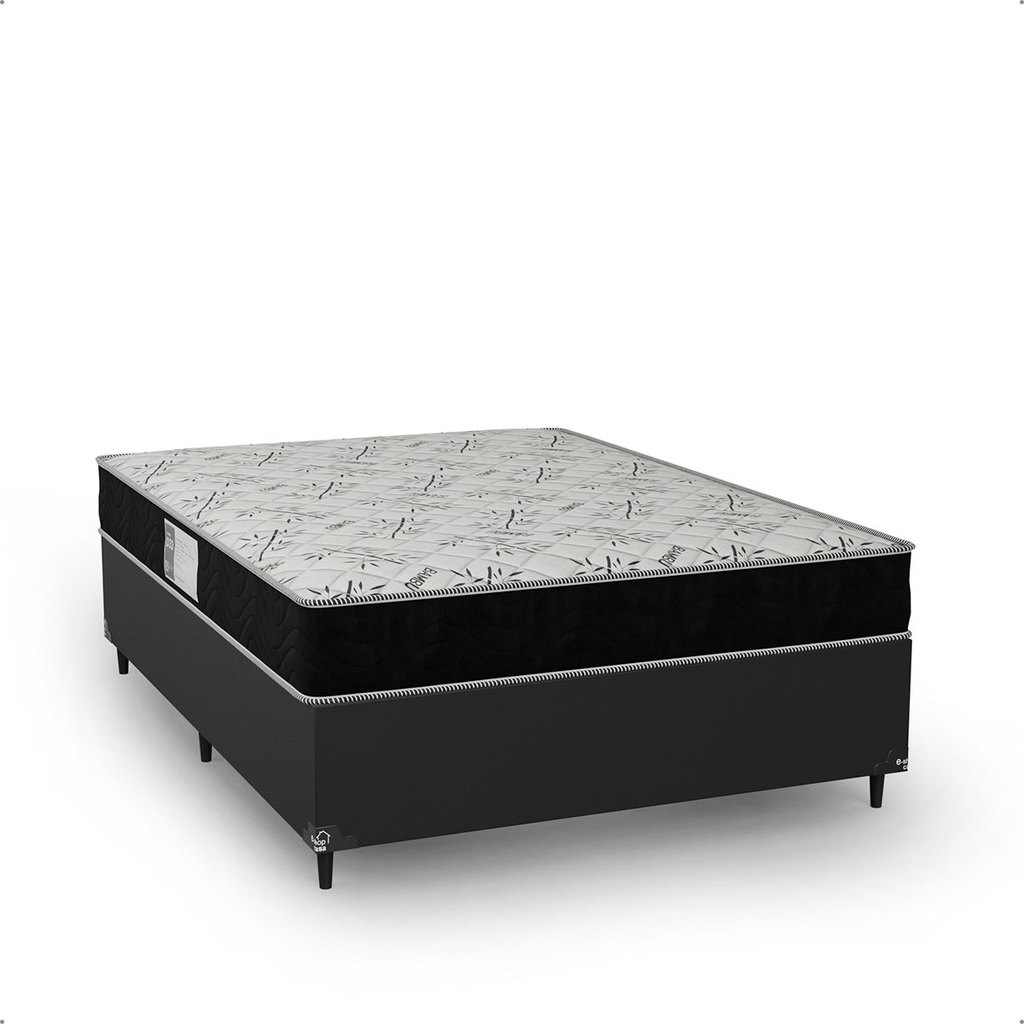 Cama Box Viúva + Colchão D33 One Face - Couro Preto