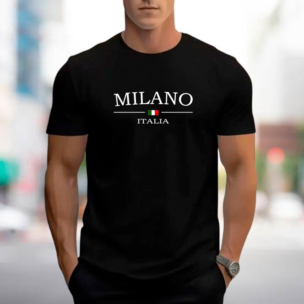 Camiseta Estampada Milano Italia T-Shirt 100% Algodão Camisa Personalizada Masculina Street Wear