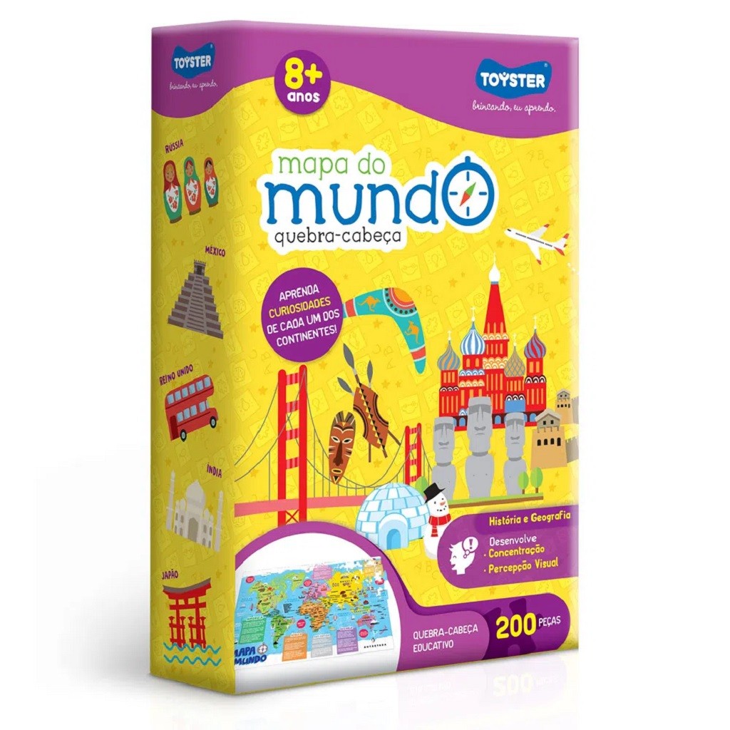 Quebra Cabeça Mundo Bita Mapa Do Mundo 200 Pçs 2565 Toyster