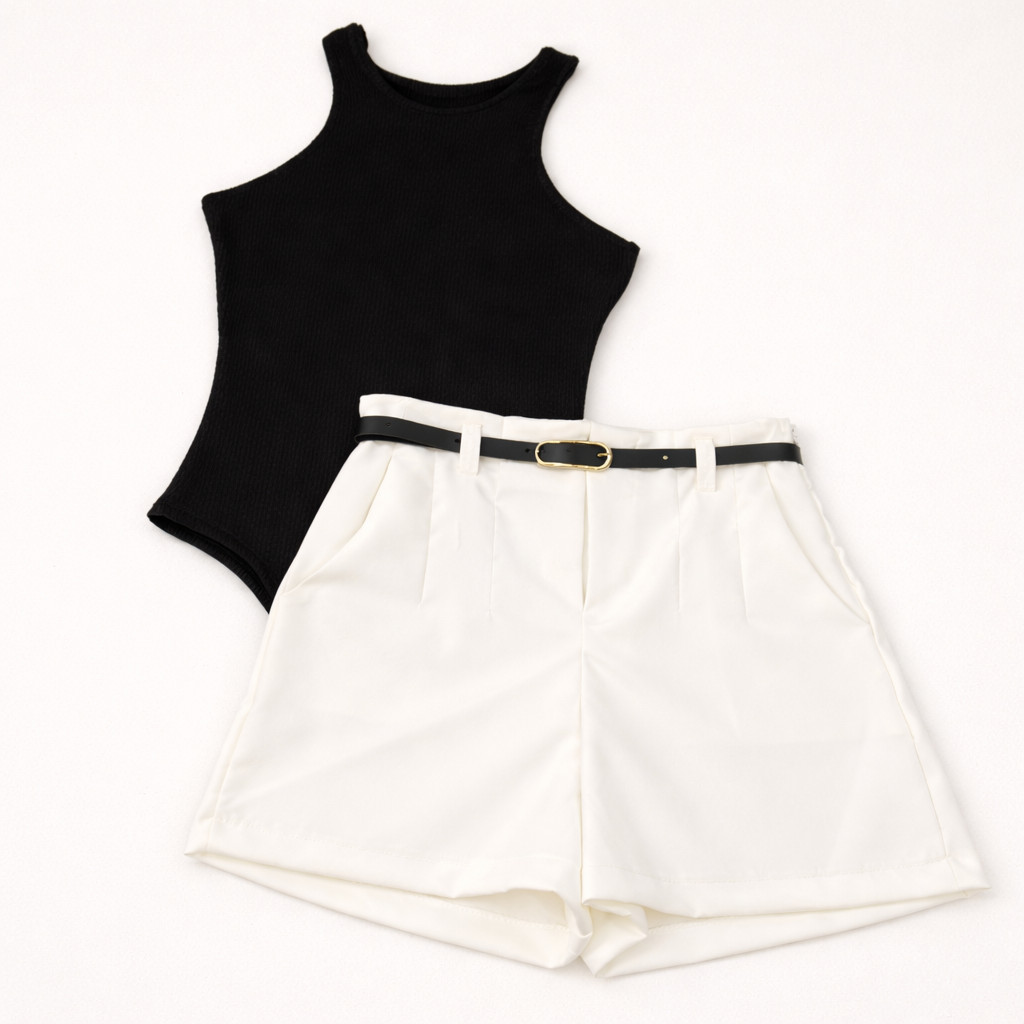 Conjunto Body Regata + Short Alfaiataria Com Cinto - ENVIO IMEDIATOO!!! em Oferta na Shopee