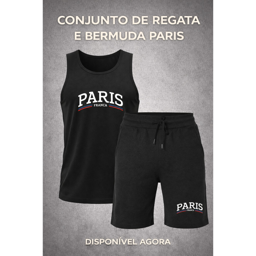 Kit Conjunto Lançamento Paris Regata e Bermuda Moletom PREMIUM Confortável Lançamento Toque Macio Envio Imediato