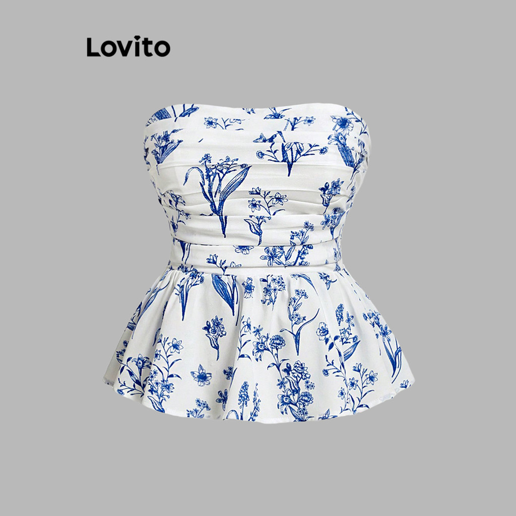 Lovito Boho Top Ditsy Floral Plissado Regata De Verão Para Mulheres L95ED089 em Oferta na Shopee
