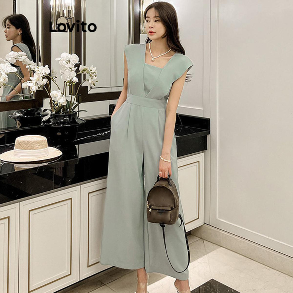 Lovito Macacão Casual Com Estrutura Lisa E Linha Para Mulheres LNE57249