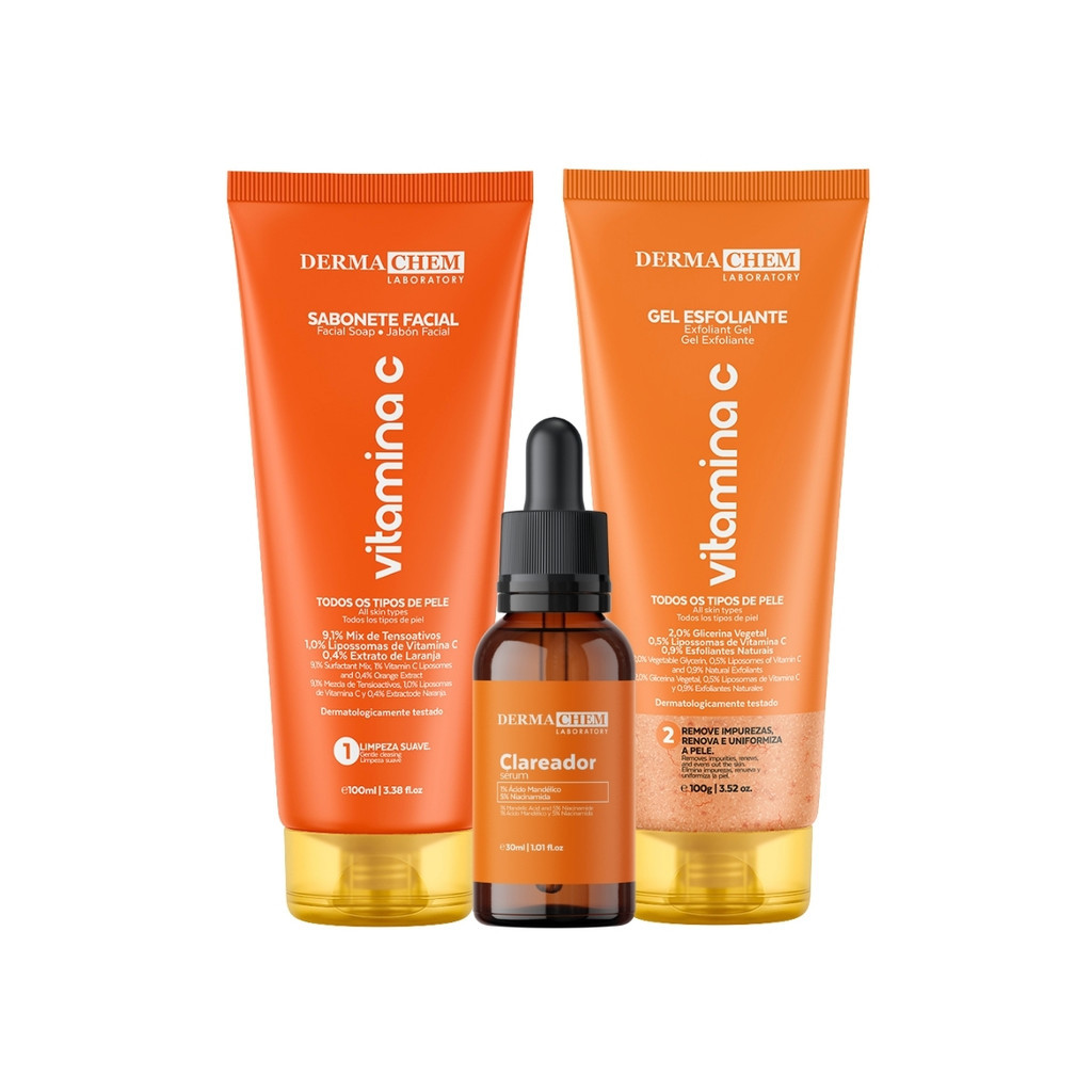 Kit Skin Care para todos os tipos de pele Dermachem Clareador Limpeza Facial Melasma Vitamina C em Oferta na Shopee