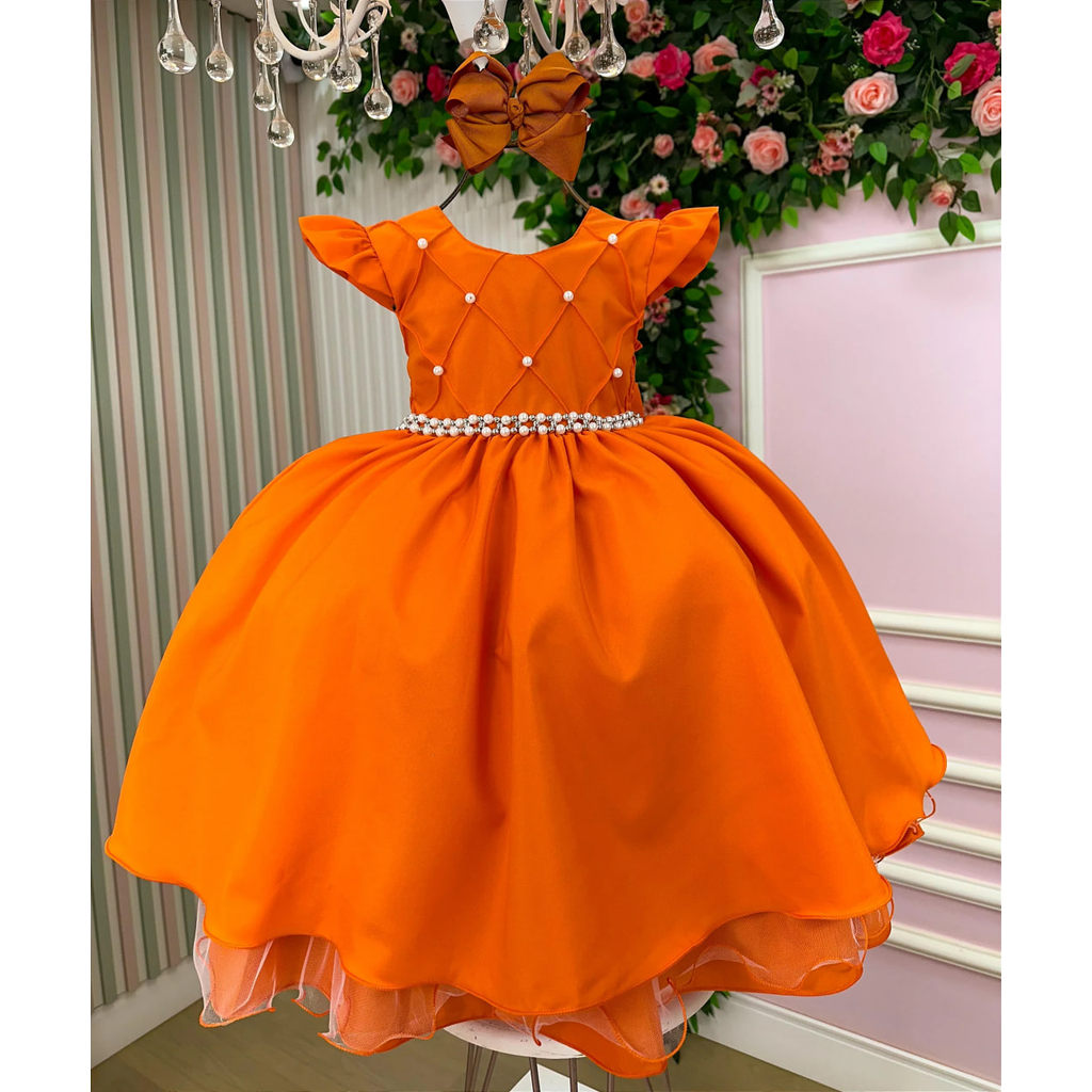 Vestido Infantil Terracota Festa Princesa Moana Roupa Temática Daminha Formatura 1 ao 16 anos