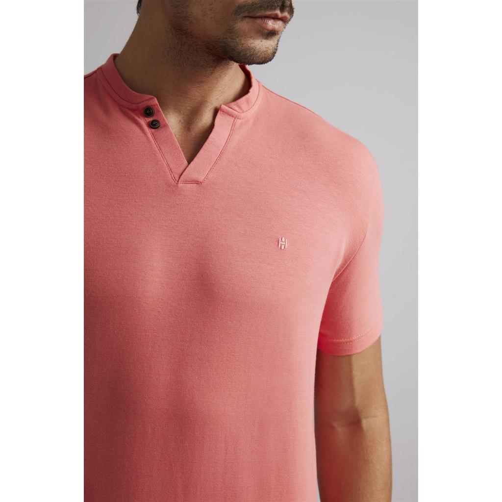 Camiseta Gola Portuguesa Malha Premium Slim Fit - Rosa Salmão em Oferta na Shopee