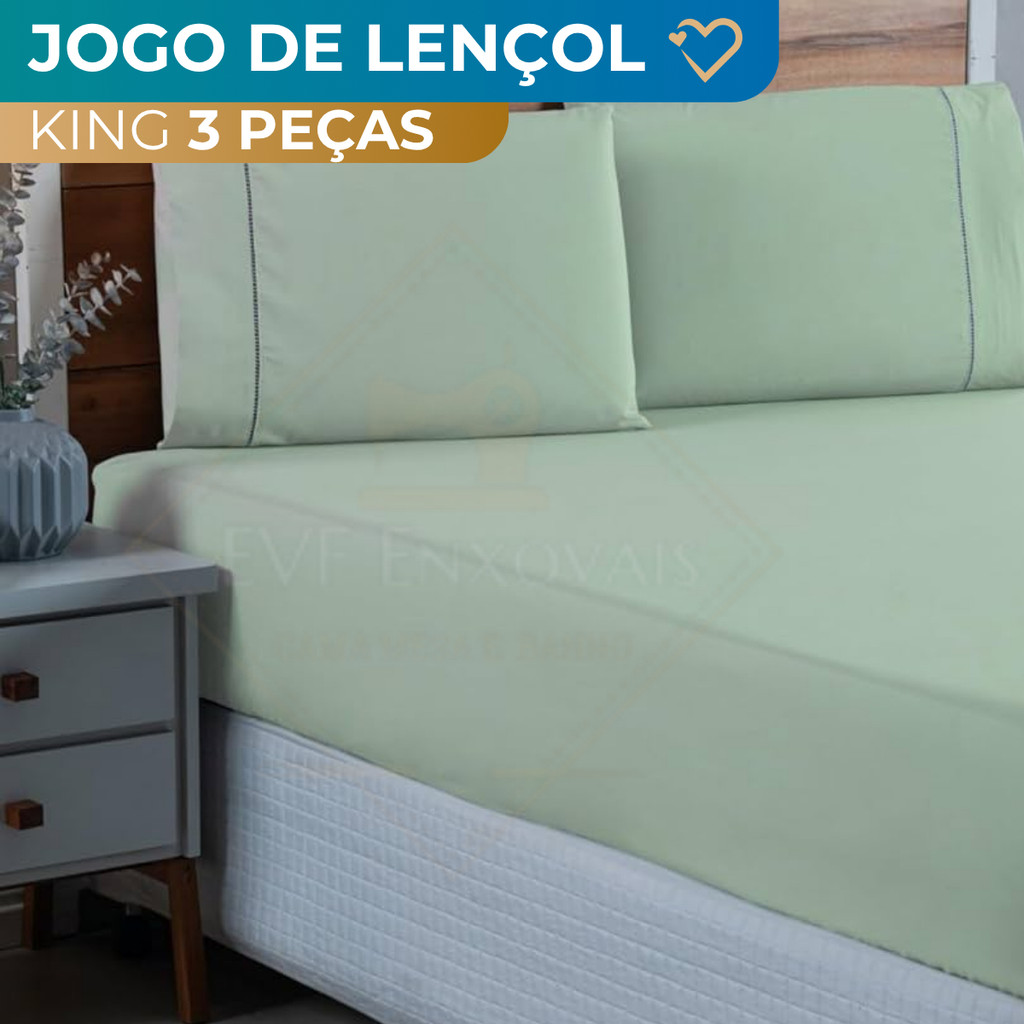 Jogo De Lençol Cama King 03 Peças 400 Fios Ponto Palito Cor Verde musgo Tecido Lisa
