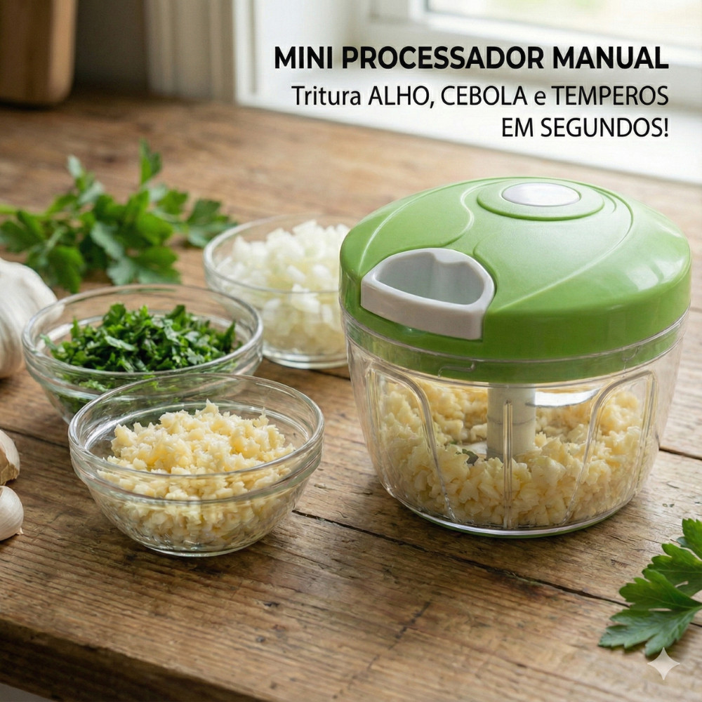 Mini Processador Manual: Triturador de Alho, Cebola e Temperos. Praticidade em Segundos!