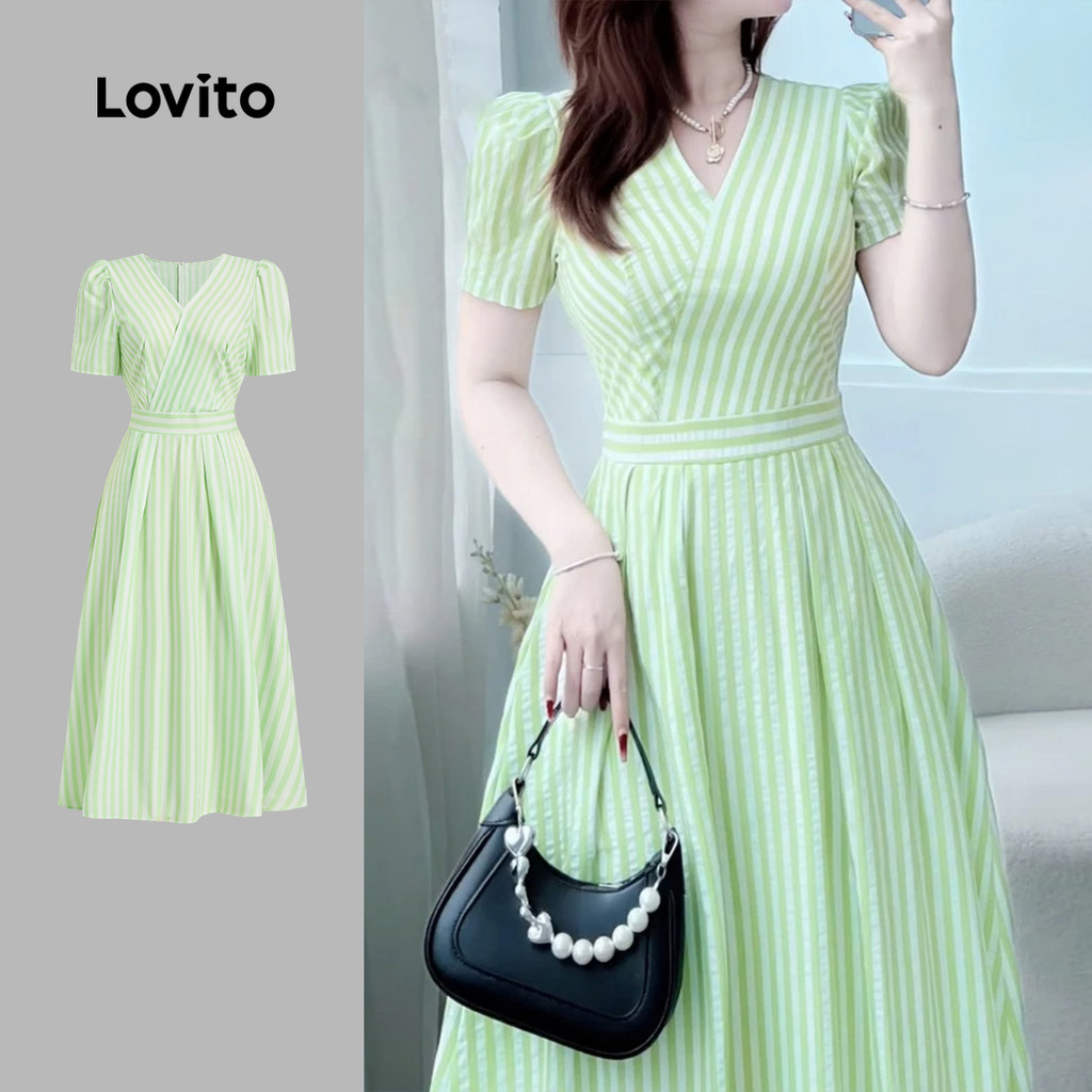 Lovito Vestido Boho com Zíper para Primavera/verão Vestido Verde para mulheres L149ED1055 em Oferta na Shopee