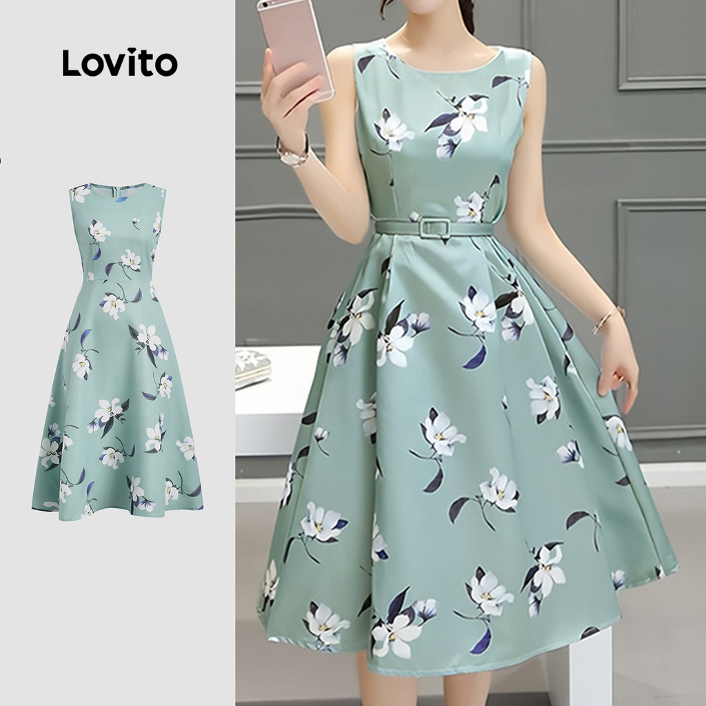 Lovito  Vestido Boho com Zíper Estilo Resort Verde para Mulheres L171AD1162 em Oferta na Shopee
