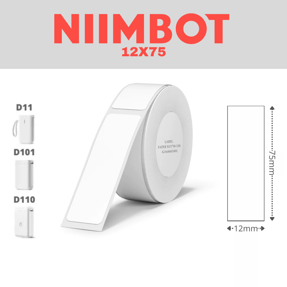 1 Rolos Papel Etiqueta Niimbot D110 D101 D11 12x75mm (90un)