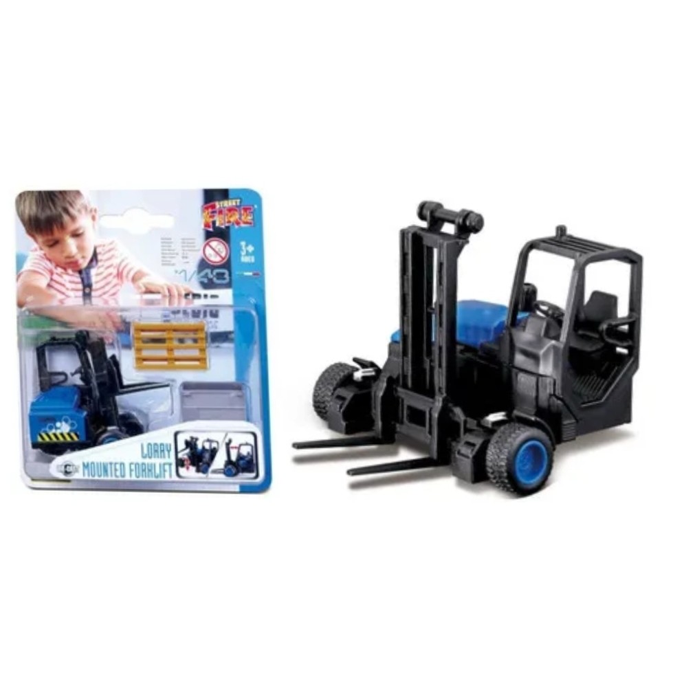 Miniatura Empilhadeira c/ Pallet - Haulers Lift &amp; Load - Street Fire - Die Cast Metal - Burago