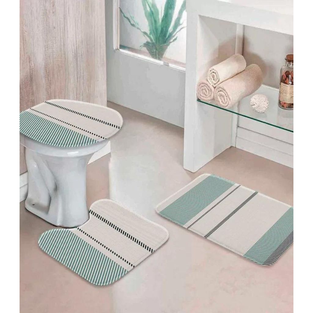 Jogo De Tapetes Para Banheiro Wevans Verde em Oferta na Shopee