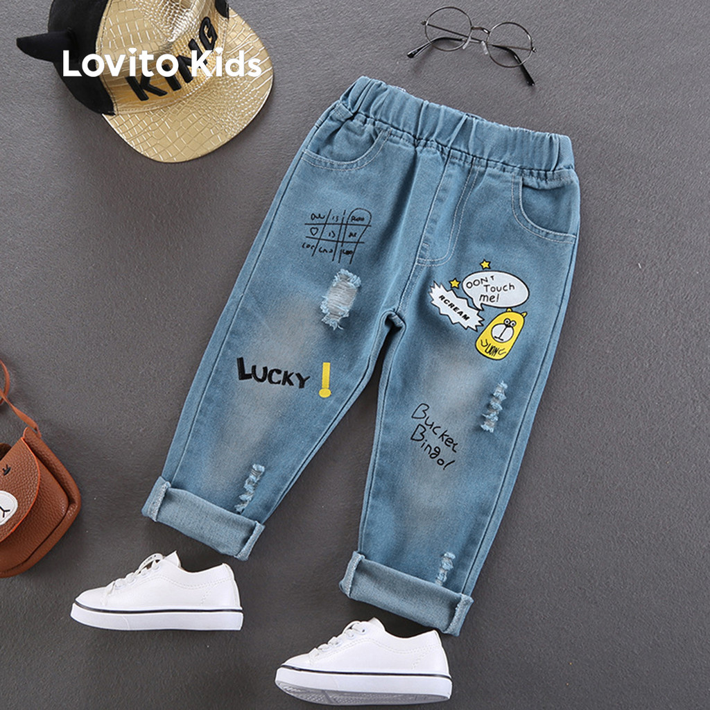 Lovito Kids Jeans Casuais Primavera/verão Jeans Azuis para menino LNL123136