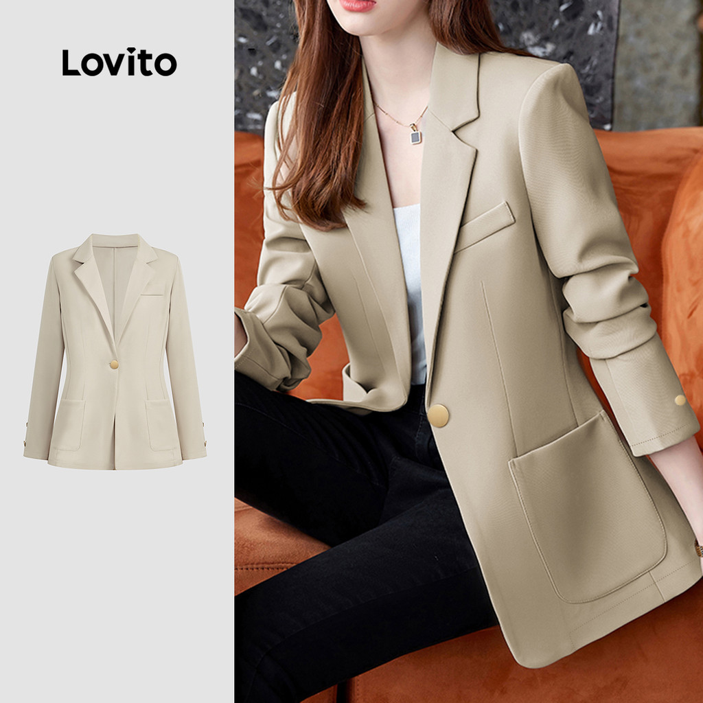 Lovito Blazer Elegante Blazer Frontal Com Botão Liso Para Mulheres LNE21205 (Multicolorido) em Oferta na Shopee