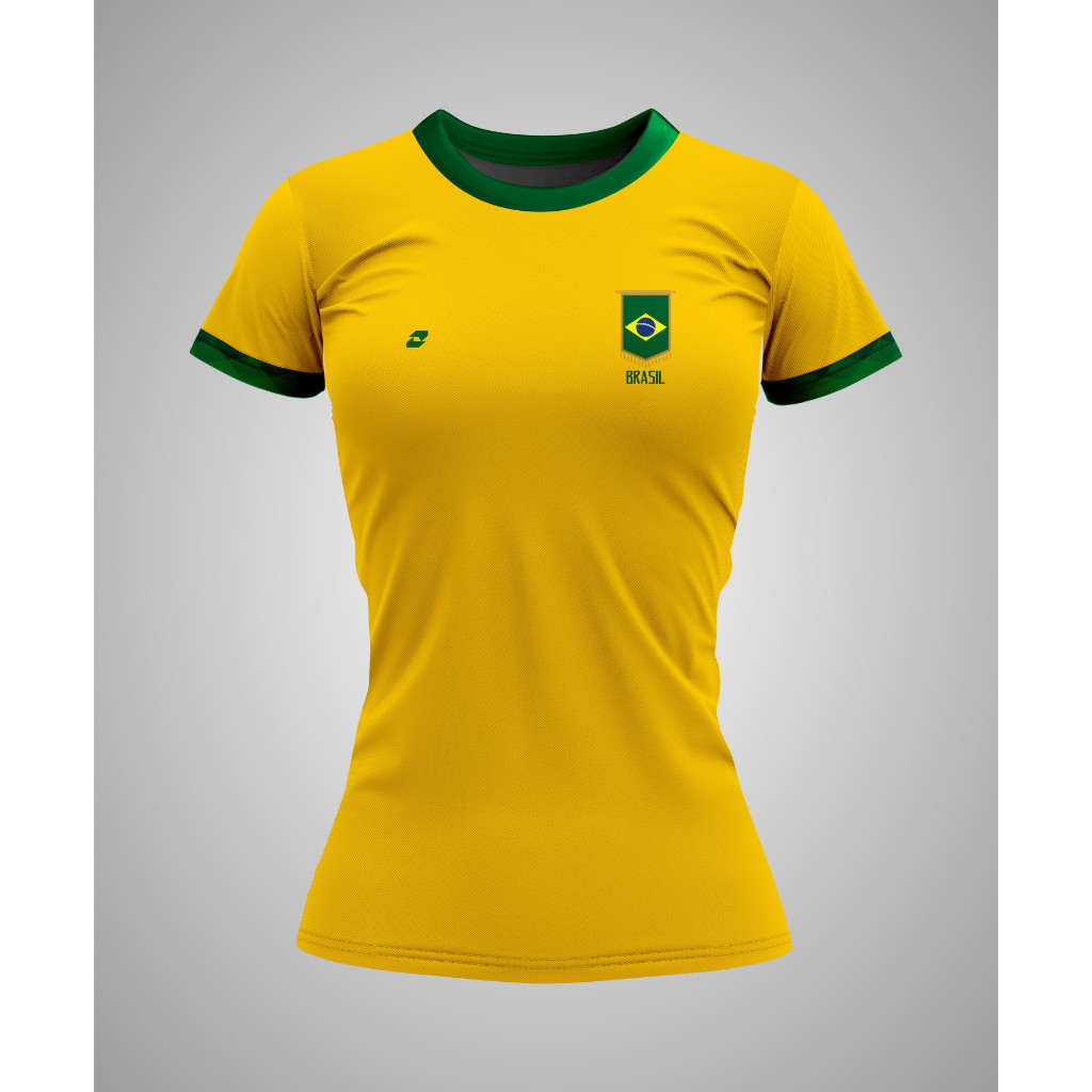 Camiseta Amarela e Verde nas mangas/gola Brasil Nas Costas Bandeira Copa 2026 100% Algodão Polar.clothing.store