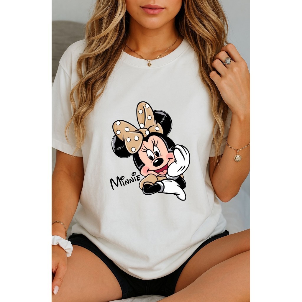 Blusa Feminina Algodão Minnie Estampa Fofa Camiseta Desenho Animado Estilo Tumblr Confortável Camisa Casual Estilosa