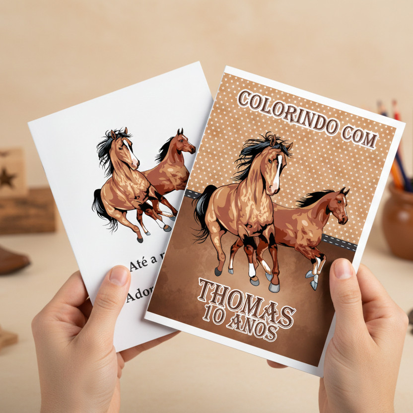 MINI Livros De Colorir Personalizado 10X15 cm Tema CAVALO HARAS Lembrancinha Aniversário Festa