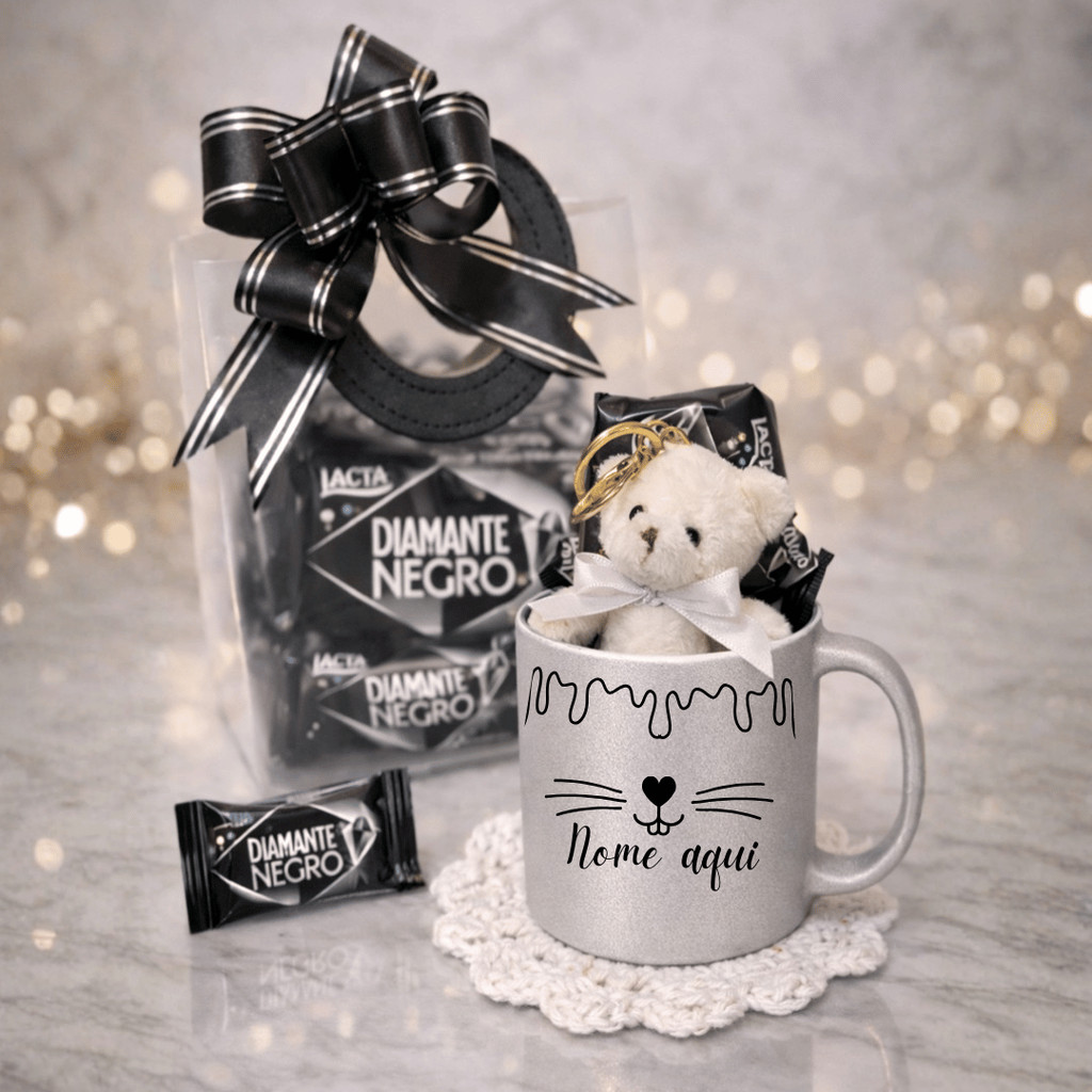 Kit Presente Páscoa com Caneca + Sacola + Chaveiro  + Bombom Diamante Negro | Personalizado