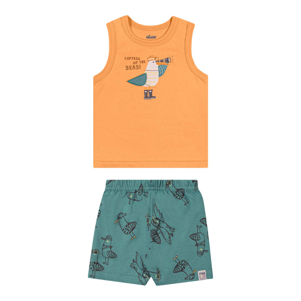 Conjunto Bebê Menino Estampa Gaivota Interativa Elian Laranja