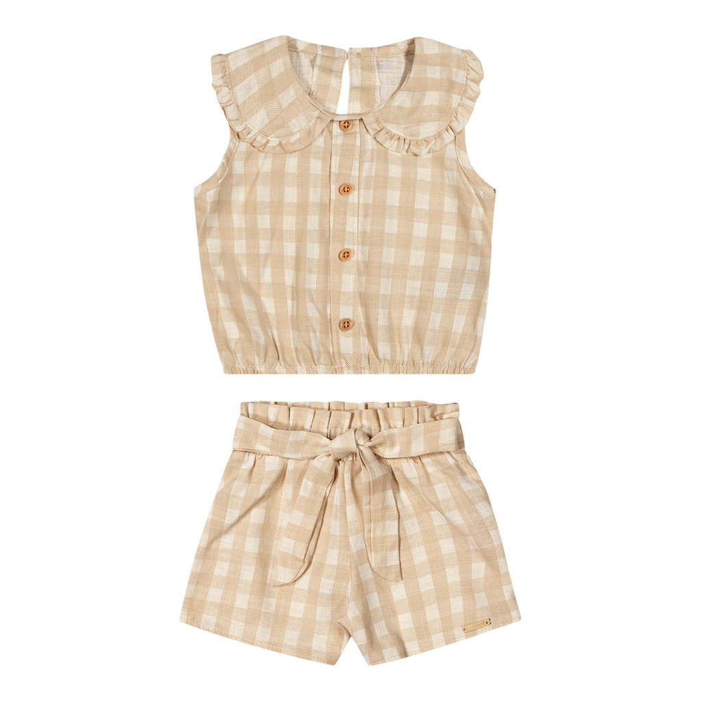 Conjunto Infantil Menina Xadrez Colorittá Bege em Oferta na Shopee