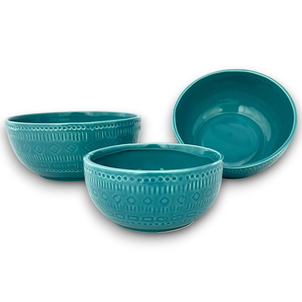 Kit Bowls Tigela Cumbuca Cerâmica Azul Boho Chic 03 Peças em Oferta na Shopee