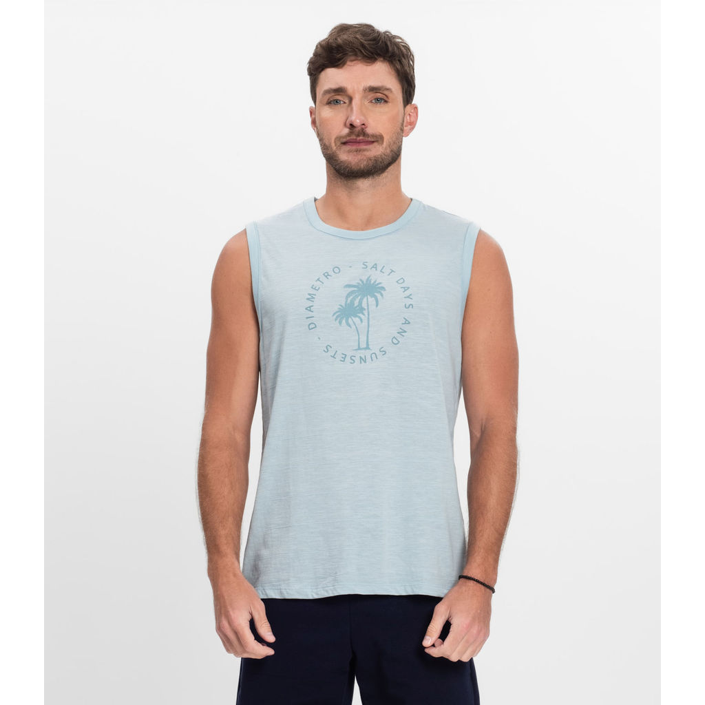 Regata Masculina Malha Maquinetada Diametro Azul